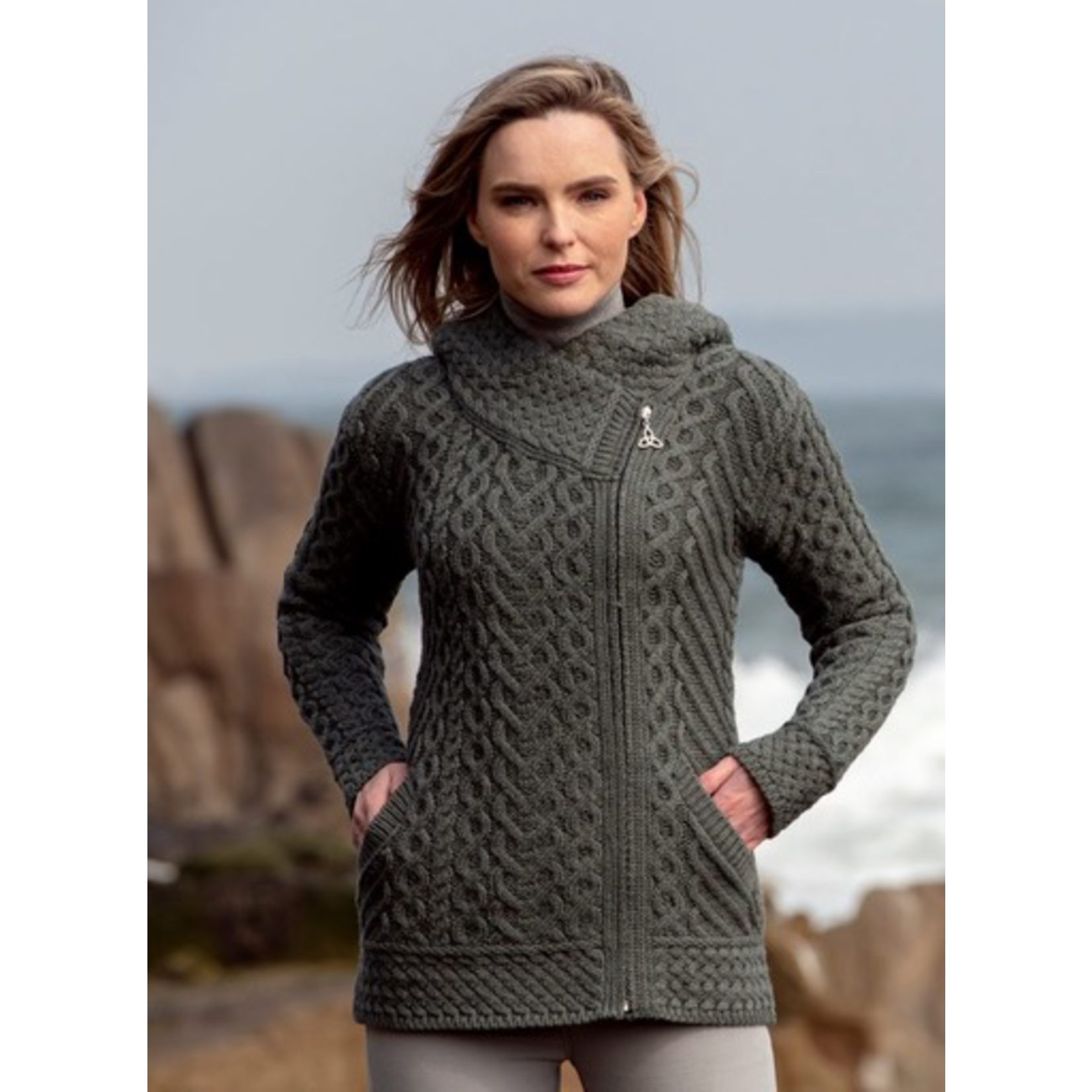 SWEATERS KILKENNY SIDE ZIP CARDIGAN with HOOD - Thundra