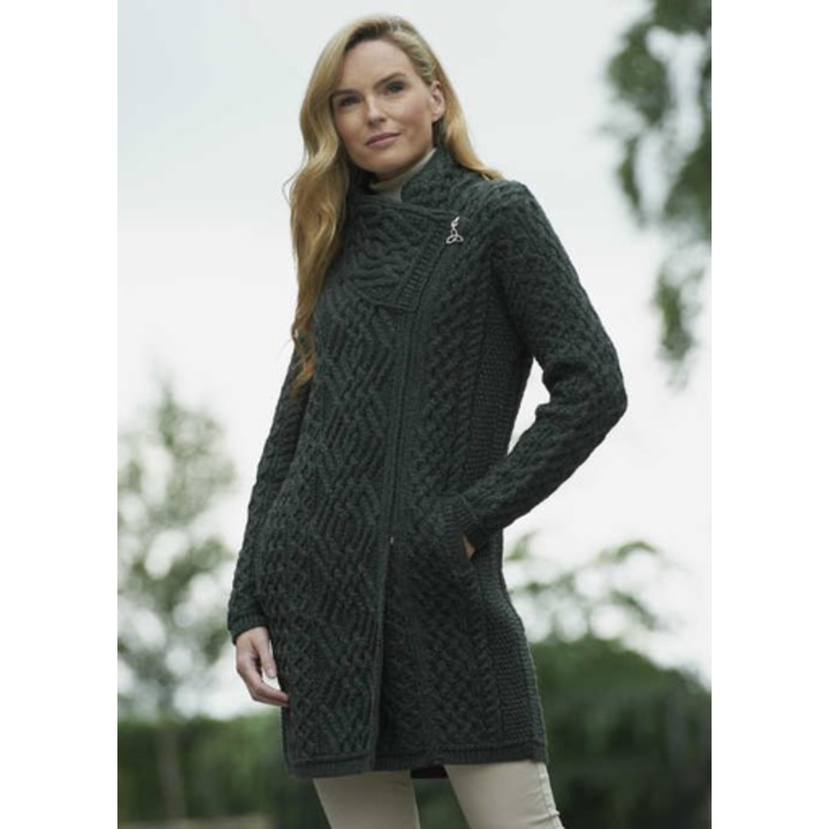 SWEATERS LIFFEY SIDE ZIP COAT  - Army Green