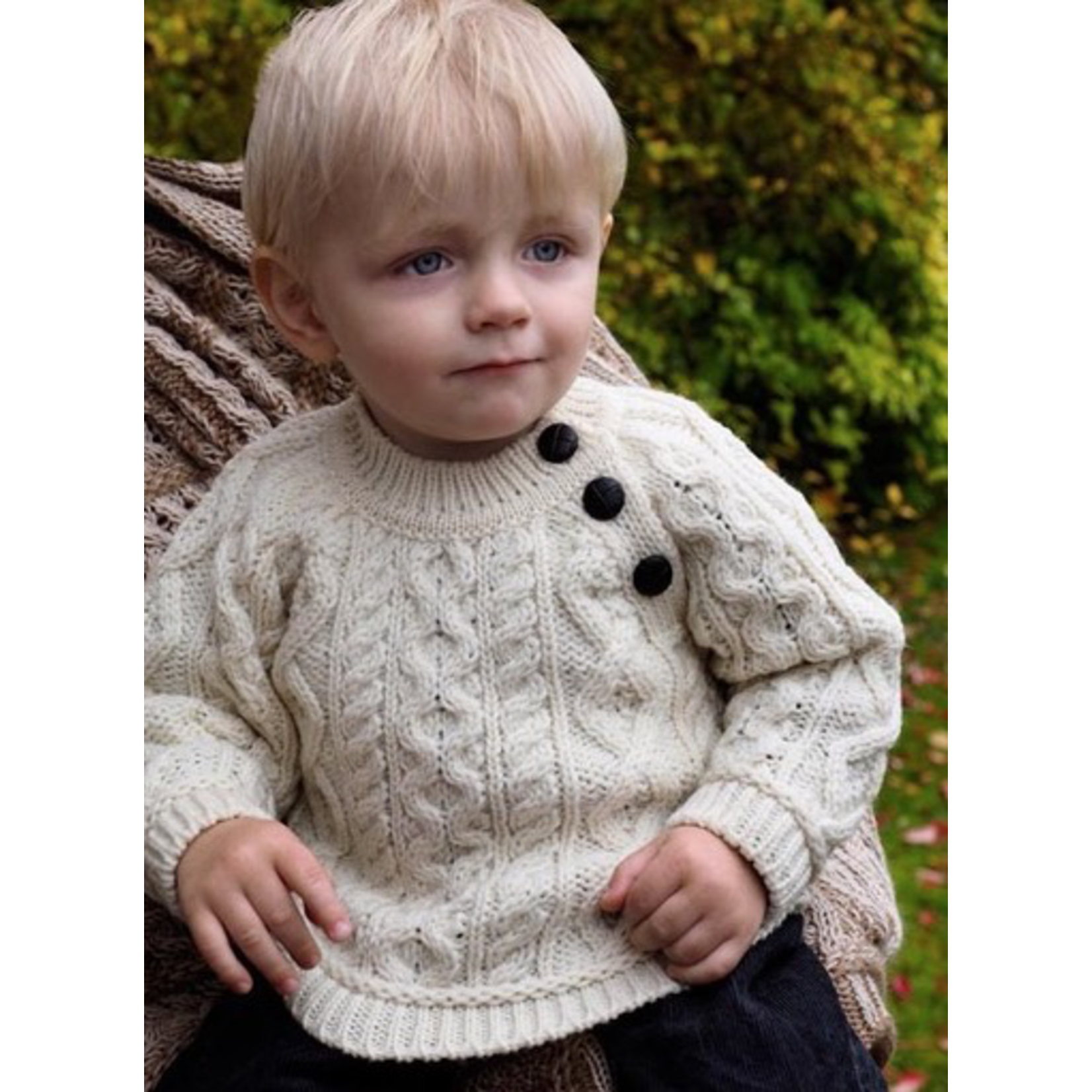 BABY CLOTHES BABY ARAN KNIT SWEATER with SHOULDER BUTTONS - Natural