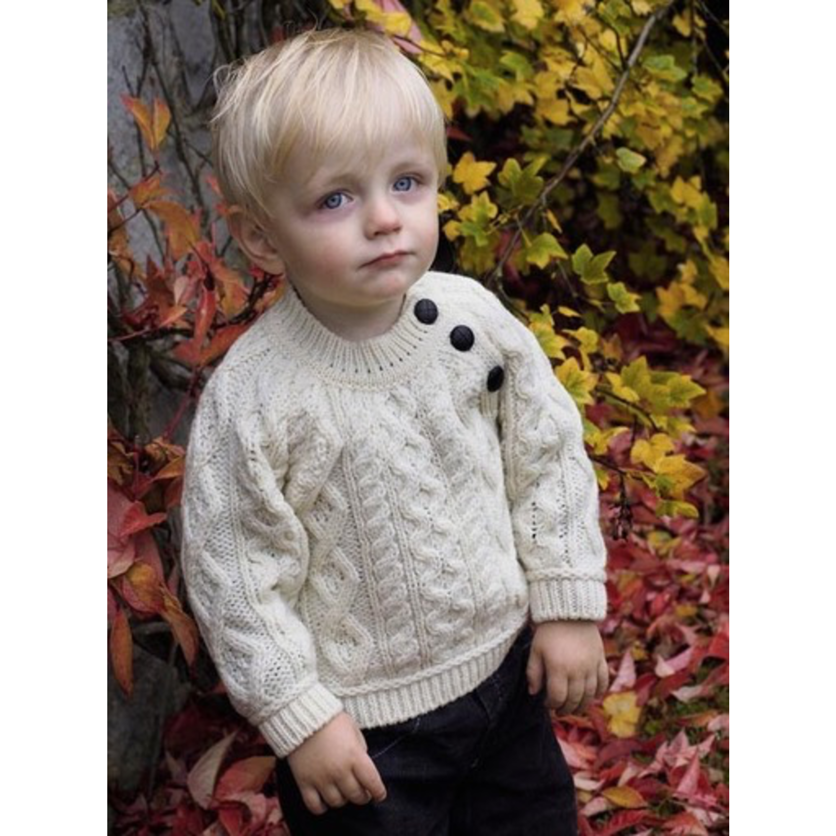 BABY CLOTHES BABY ARAN KNIT SWEATER with SHOULDER BUTTONS - Natural