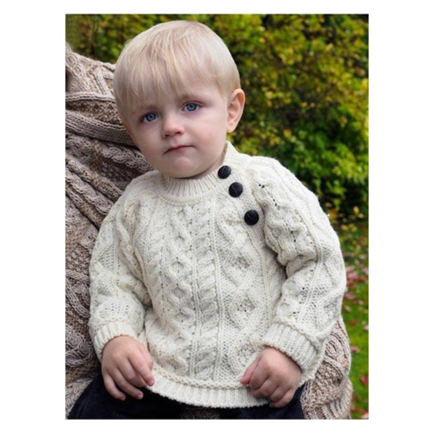 BABY CLOTHES BABY ARAN KNIT SWEATER with SHOULDER BUTTONS - Natural