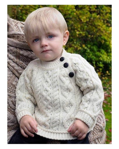 BABY CLOTHES BABY ARAN KNIT SWEATER with SHOULDER BUTTONS - Natural