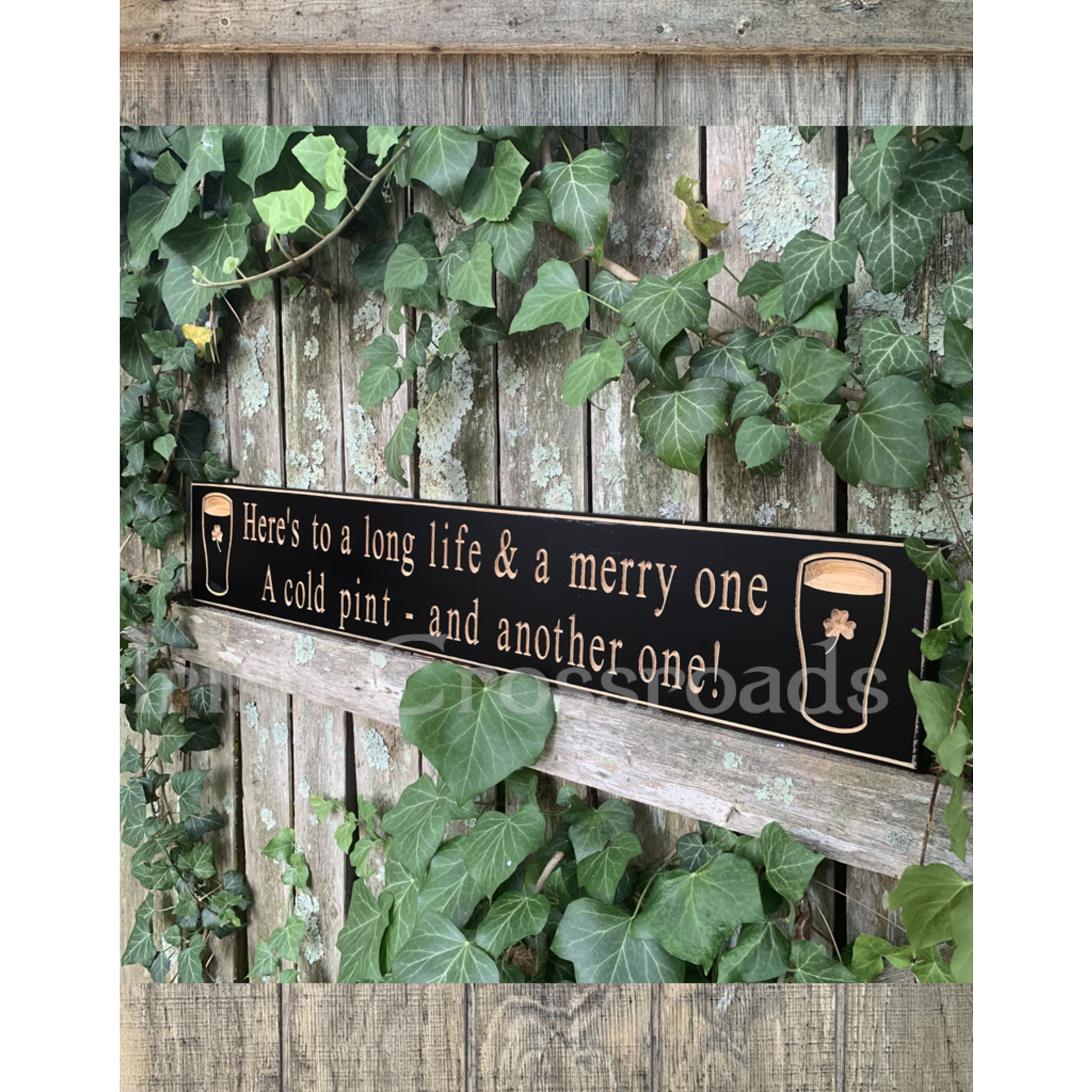 PLAQUES, SIGNS & POSTERS “HERE’S TO A LONG LIFE…” CARVED WOOD PUB SIGN