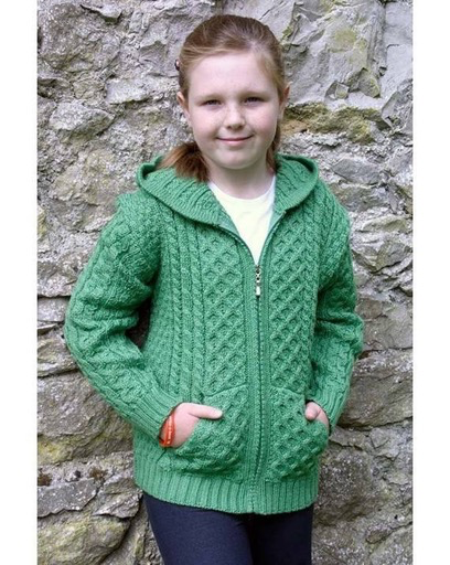 KIDS CLOTHES CHILDREN’S IRISH KNIT HOODIE SWEATER w ZIPPER - Marl Green