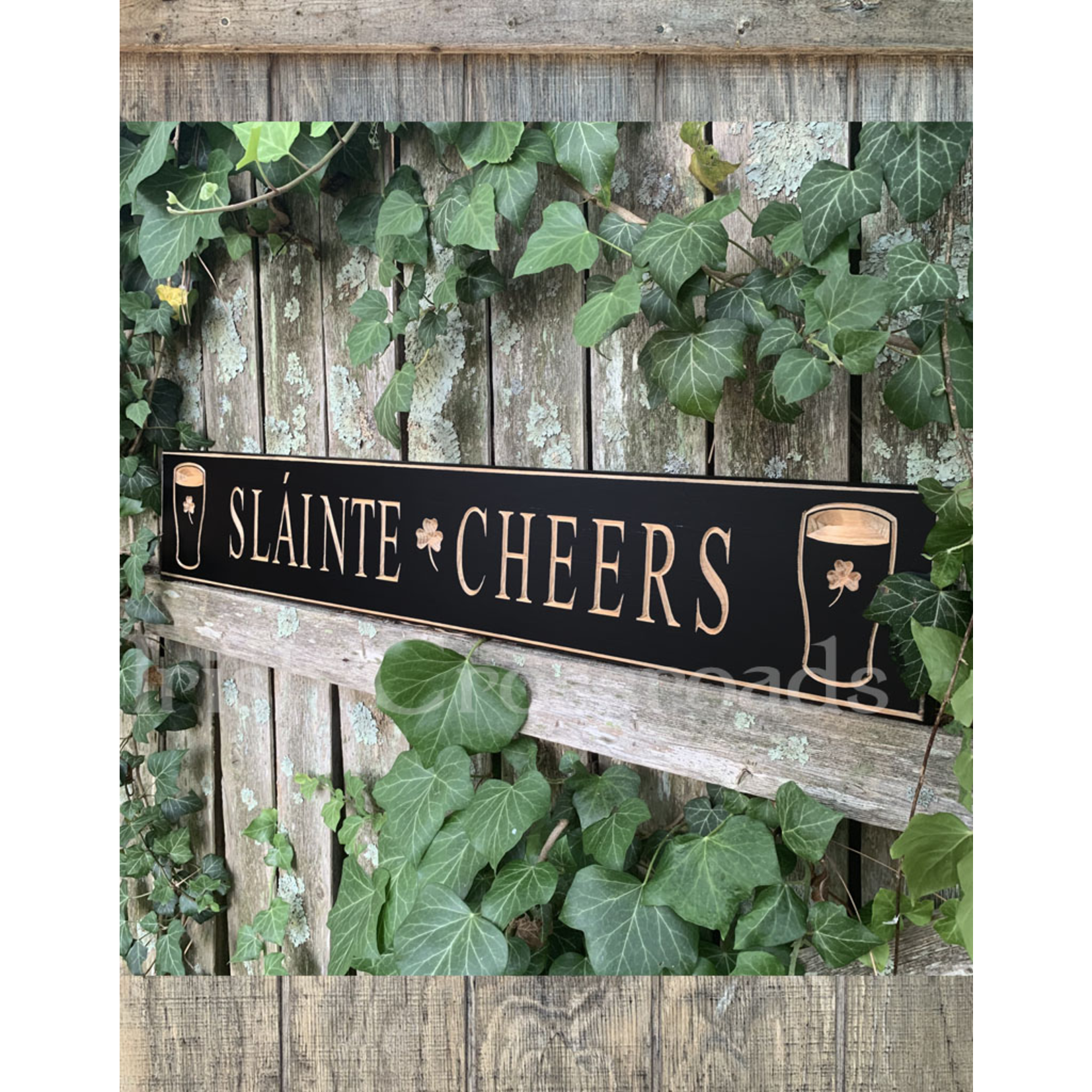 PLAQUES, SIGNS & POSTERS “SLAINTE / CHEERS” CARVED WOOD PUB SIGN