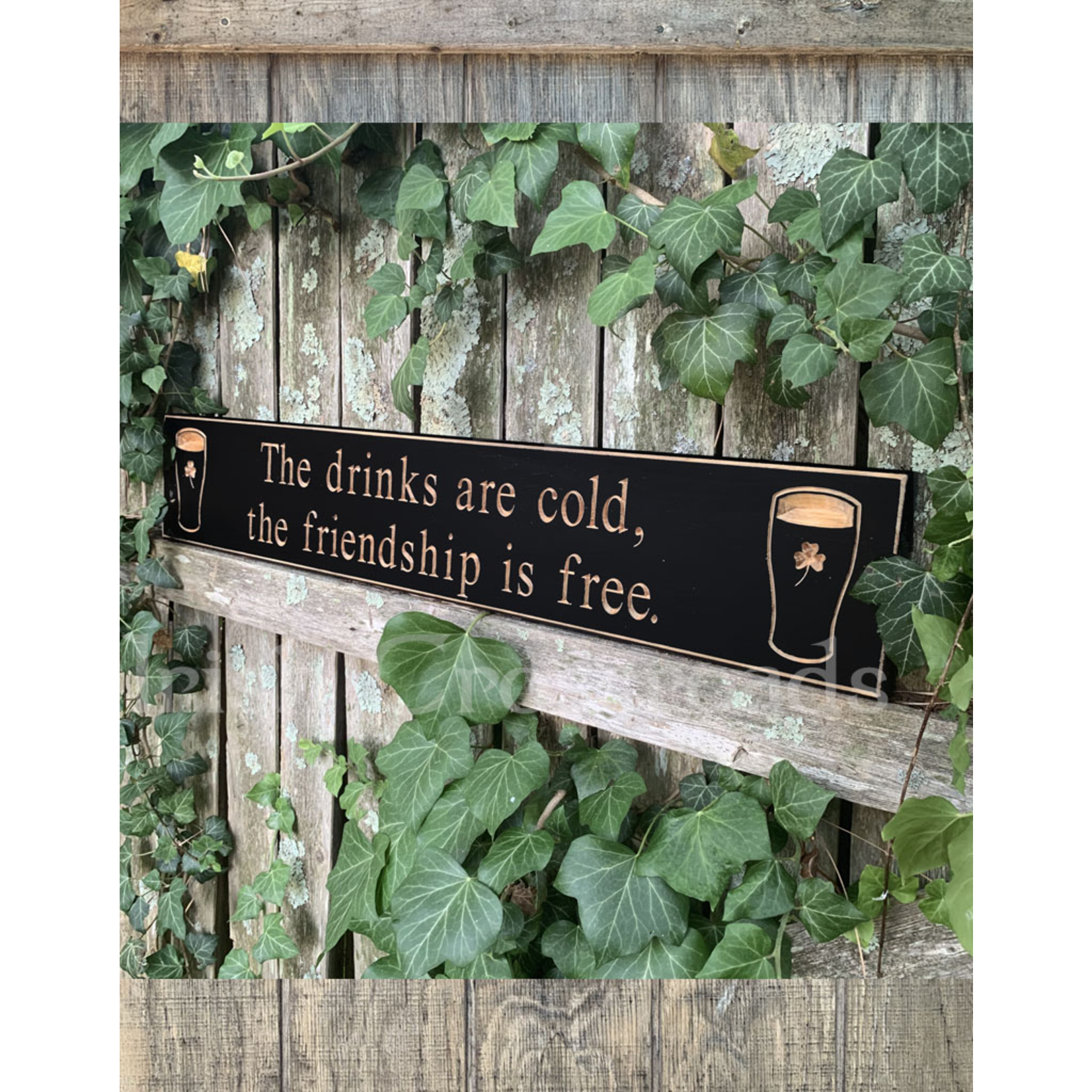 PLAQUES, SIGNS & POSTERS “THE DRINKS ARE COLD…” CARVED WOOD PUB SIGN