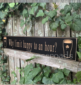 PLAQUES, SIGNS & POSTERS “WHY LIMIT HAPPY TO AN HOUR?” CARVED WOOD PUB SIGN
