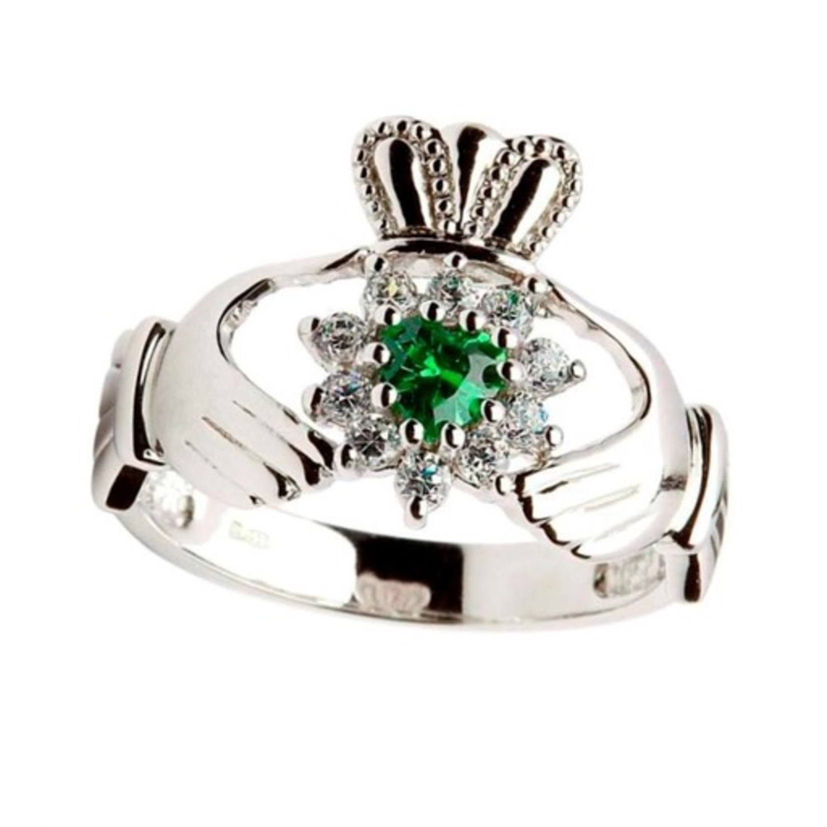 RINGS CLEARANCE - SHANORE STERLING LADIES STONE SET CLADDAGH RING - FINAL SALE