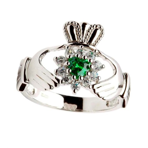 RINGS SHANORE STERLING LADIES STONE SET CLADDAGH RING
