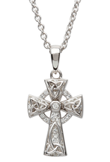 CROSSES SHANORE STERLING CELTIC CROSS PENDANT w WHT CRYSTALS