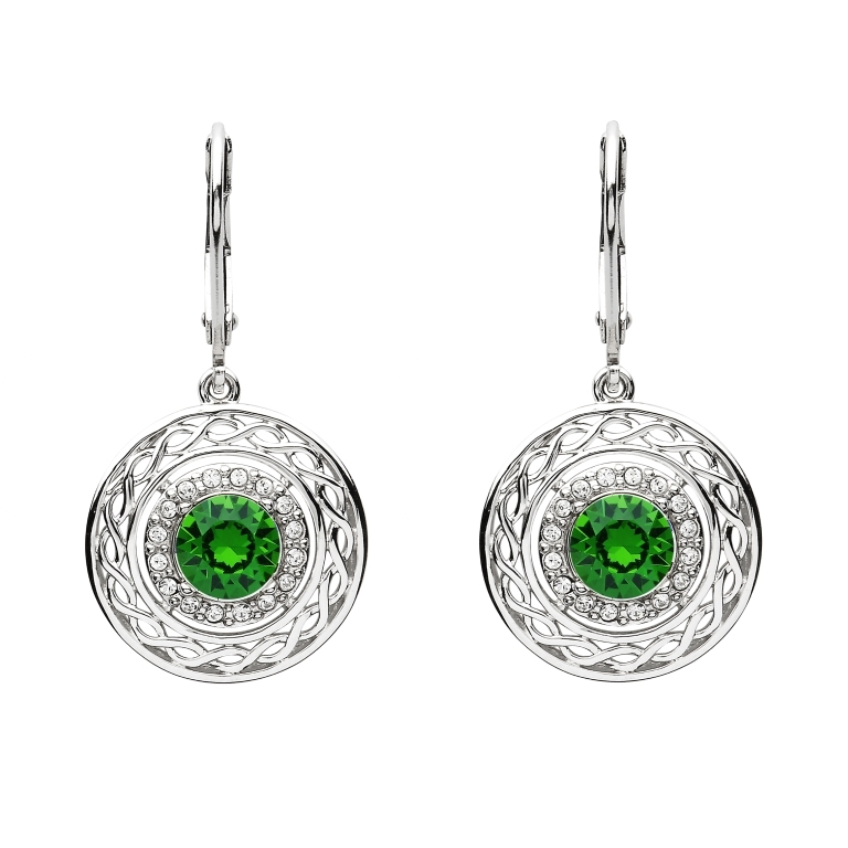 EARRINGS SHANORE GREEN & WHITE CELTIC EARRINGS with SWAROVSKI CRYSTALS