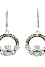 EARRINGS SHANORE STERLING CLADDAGH EARRINGS w. ABALONE SHELL & CRYSTALS