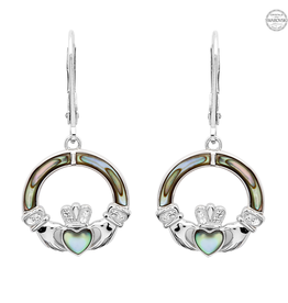 EARRINGS SHANORE STERLING CLADDAGH EARRINGS w. ABALONE SHELL & CRYSTALS