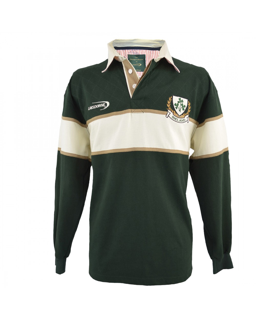SHIRTS LANSDOWNE ADULT LONG SLEEVE RUGBY - Bottle Grn/Natural