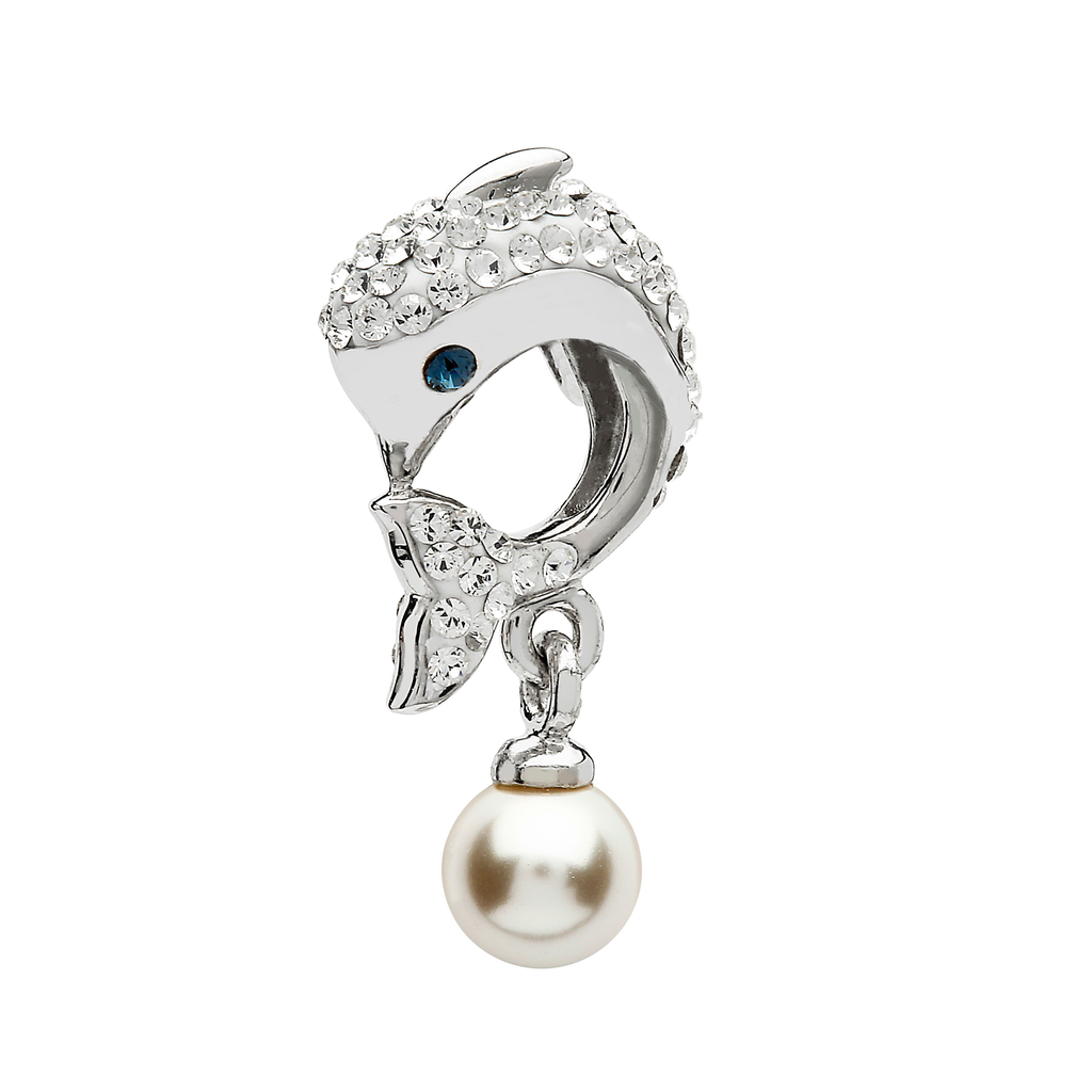 BEADS OCEAN TD BEAD - Sterling Dolphin w/ CRYSTALS & PEARL