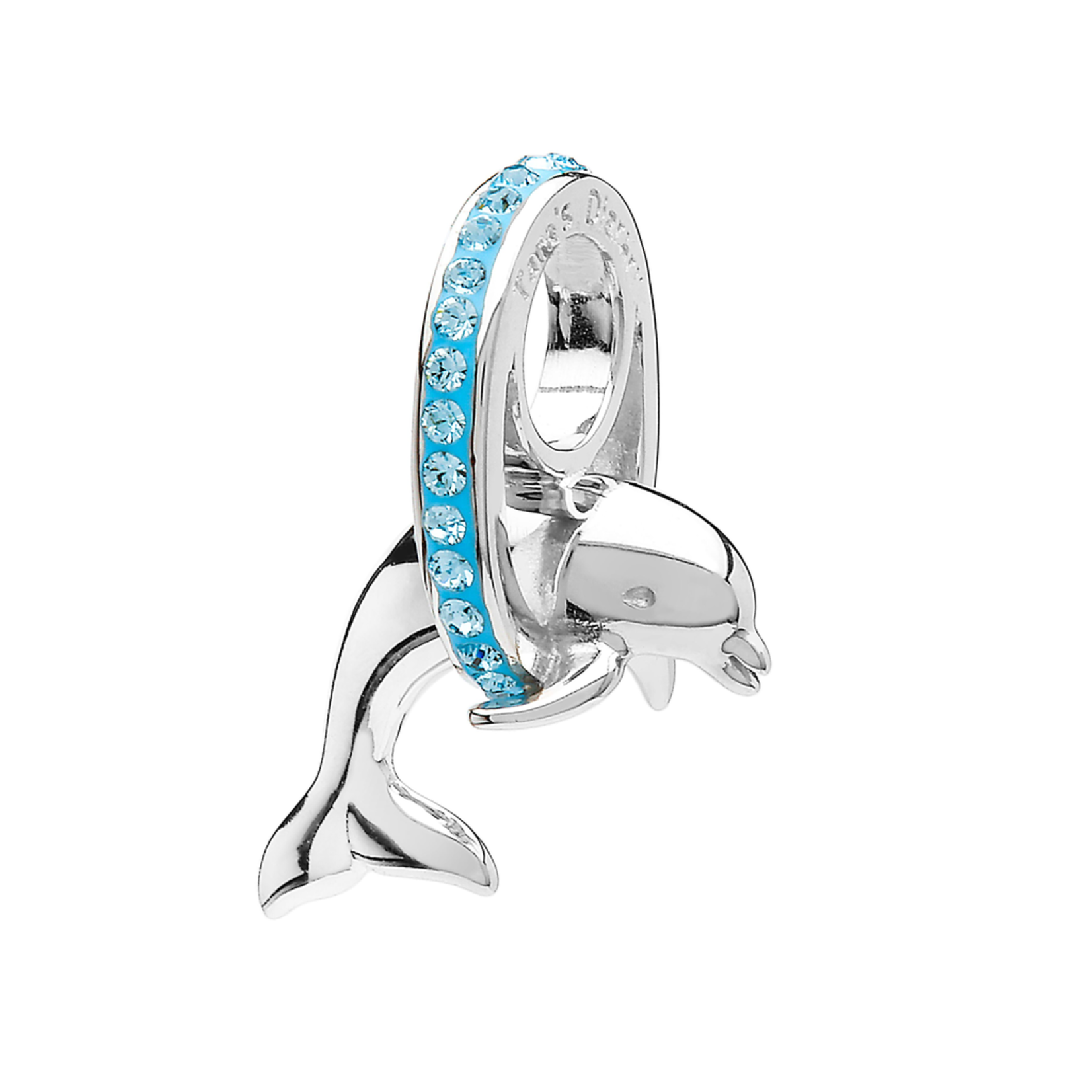 BEADS OCEAN TD BEAD - Sterling Dolphin & Hoop w/ AQUA CRYSTALS