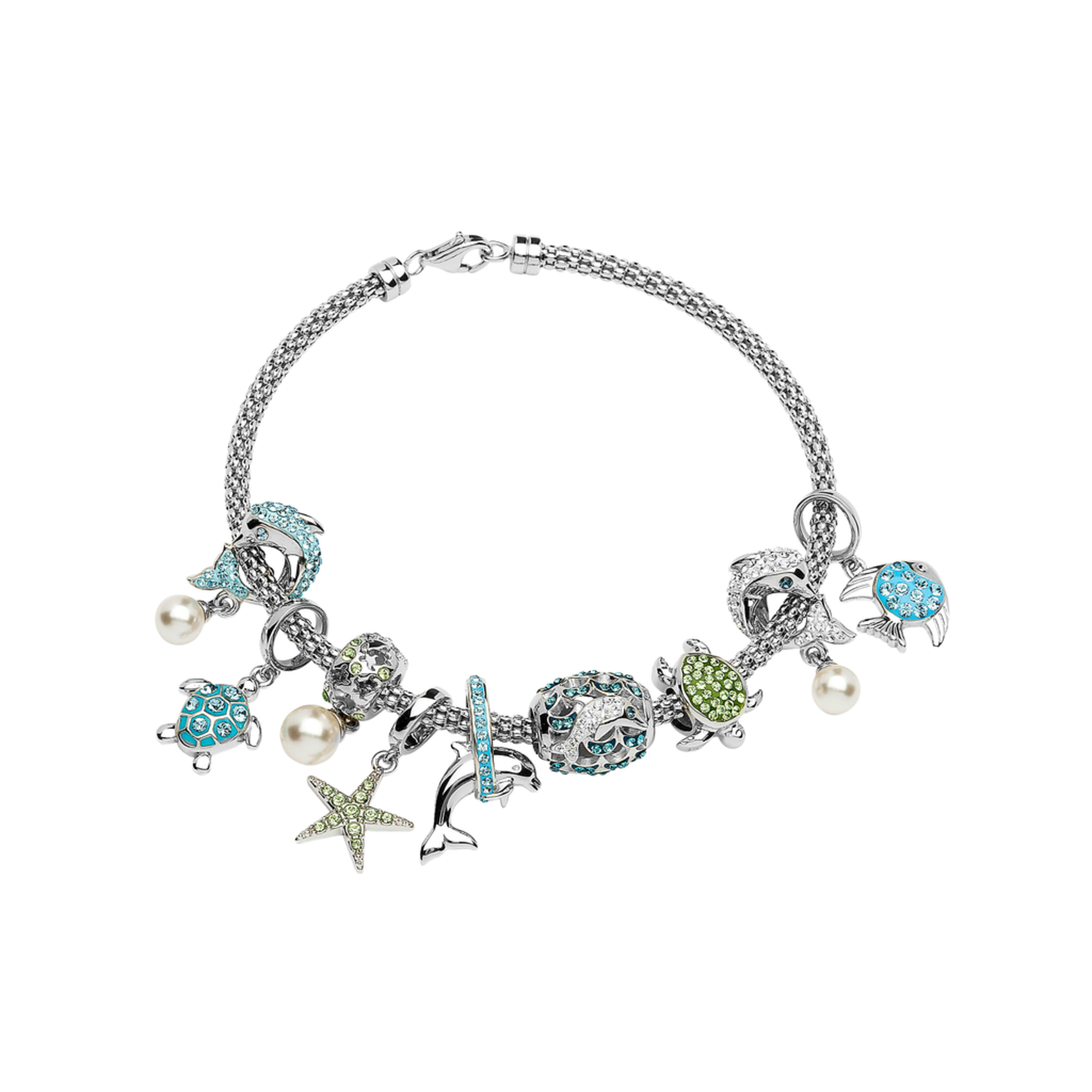 BEADS OCEAN TD BEAD - Sterling Dolphin & Hoop w/ AQUA CRYSTALS