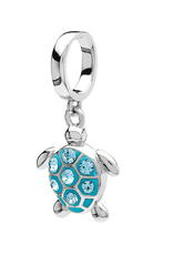 BEADS OCEAN TD BEAD - Sterling Dangle Turtle w/ AQUA CRYSTALS