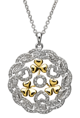 PENDANTS & NECKLACES SHANORE STERLING TWO TONE SHAMROCK MEDALLION with SWAROVSKI CRYSTALS