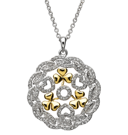 PENDANTS & NECKLACES SHANORE STERLING TWO TONE SHAMROCK MEDALLION with SWAROVSKI CRYSTALS