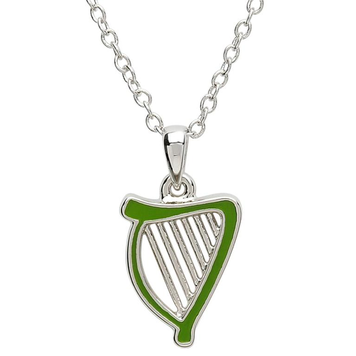 PENDANTS & NECKLACES PlatinumWare GREEN ENAMEL HARP PENDANT