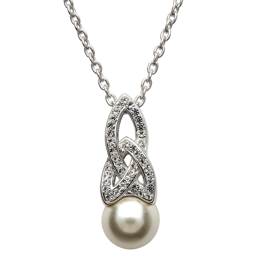 PENDANTS & NECKLACES SHANORE STERLING TRINITY PEARL PENDANT w CRYSTALS