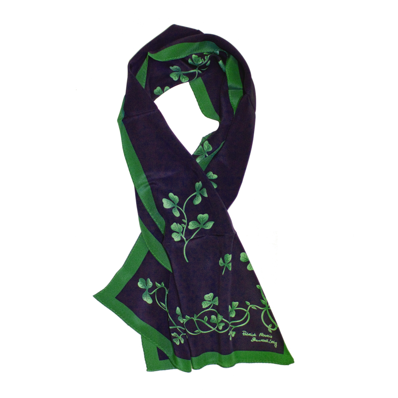 ACCESSORIES PATRICK FRANCIS SHAMROCK SPRIG SILK SCARF - Navy/Green