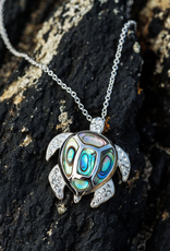OCEAN STERLING TURTLE PENDANT with ABALONE & SWAROVSKI CRYSTALS