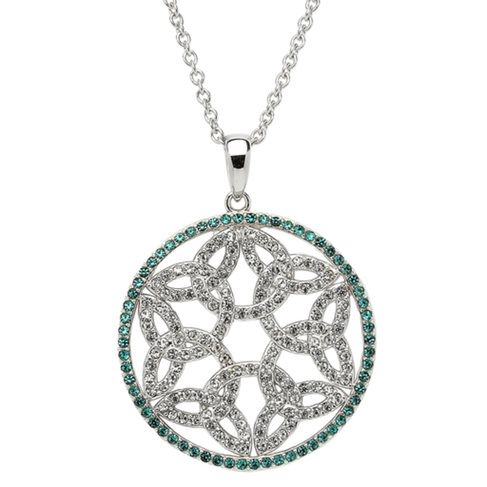 PENDANTS & NECKLACES SHANORE STERLING WHITE & GREEN TRINITY MEDALLION w CRYSTALS