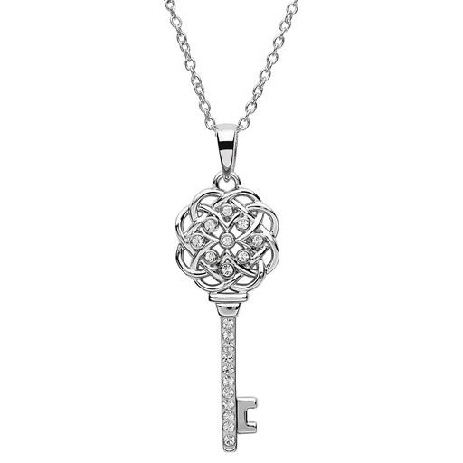 PENDANTS & NECKLACES CLEARANCE - SHANORE STERLING CELTIC KEY PENDANT w. CRYSTALS - FINAL SALE