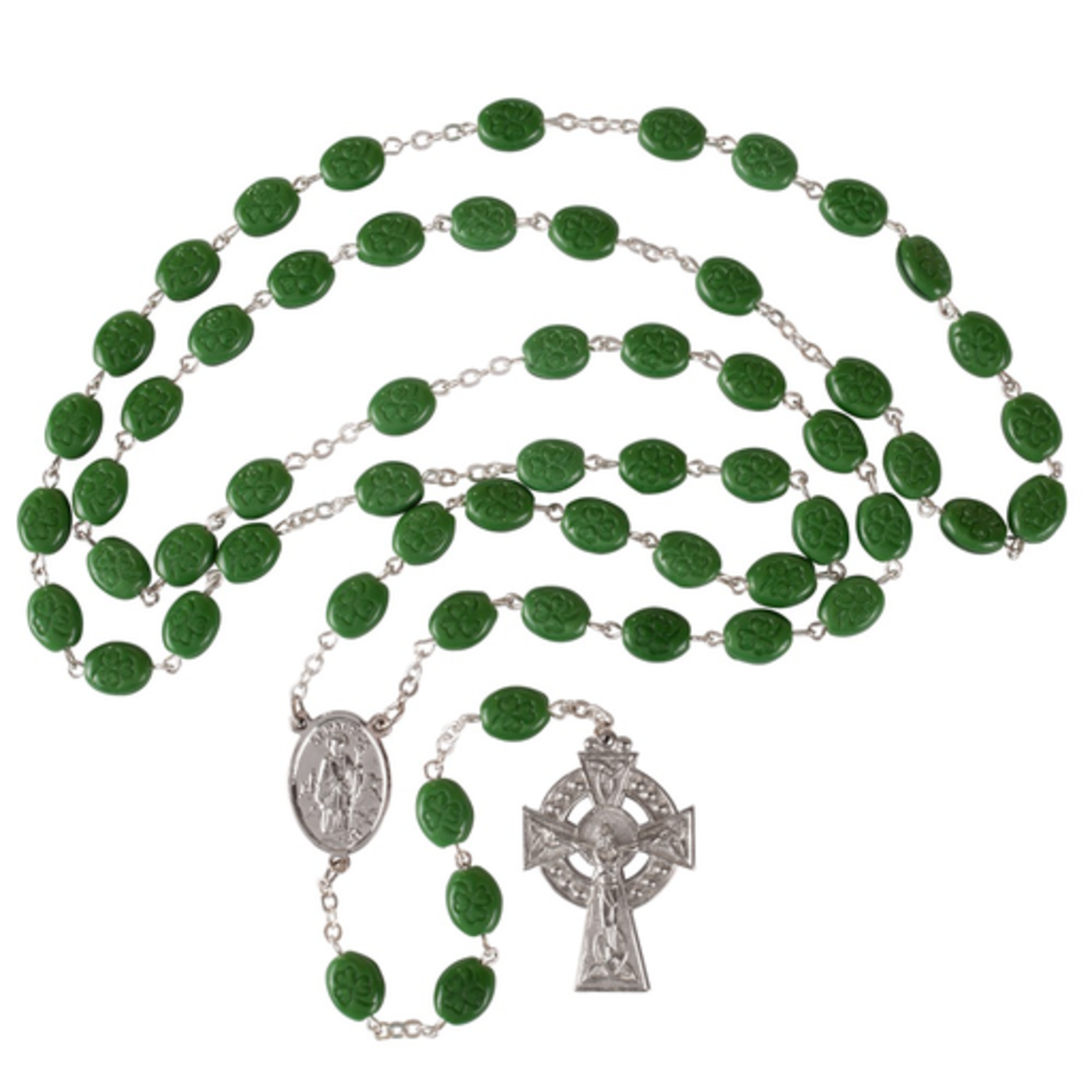 ROSARIES & JEWELRY GREEN SHAMROCK ROSARY with CELTIC CROSS