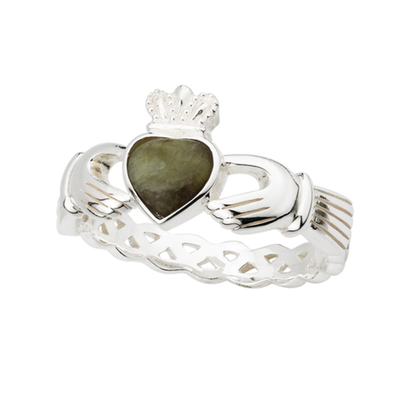 RINGS SOLVAR STERLING & CONNEMARA CLADDAGH RING w BRAIDED BACK
