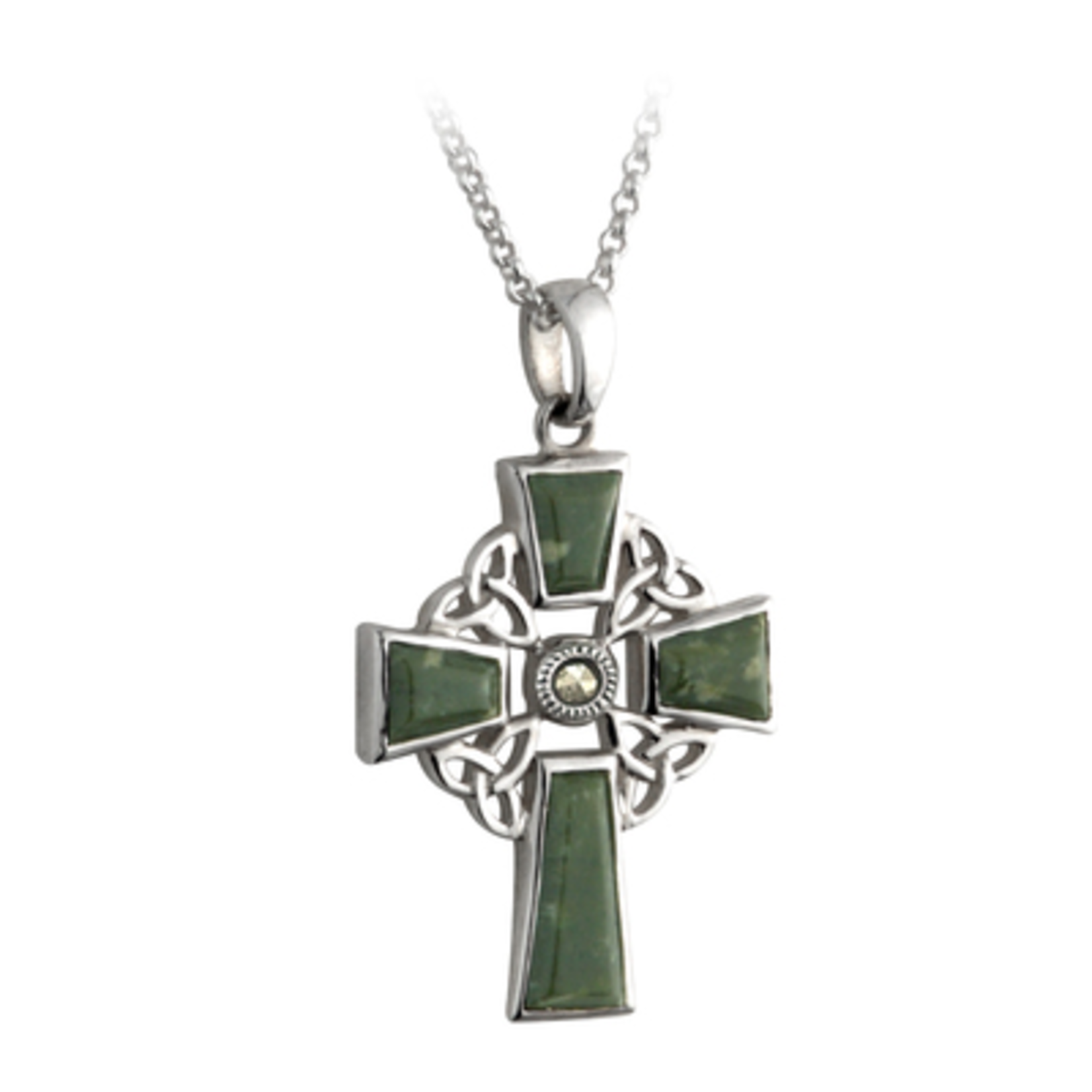 CROSSES SOLVAR STERLING CONNEMARA MARBLE CELTIC CROSS PENDANT