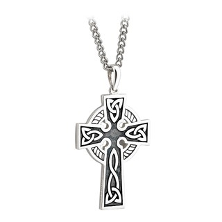 CROSSES SOLVAR STERLING & OXYDIZED DOUBLE SIDED CROSS with STAINLESS-STEEL CHAIN