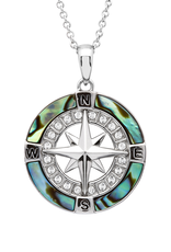 PENDANTS & NECKLACES OCEAN STERLING COMPASS PENDANT w. ABALONE & CRYSTALS