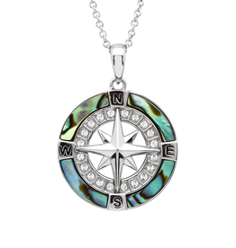 PENDANTS & NECKLACES OCEAN STERLING COMPASS PENDANT w. ABALONE & CRYSTALS