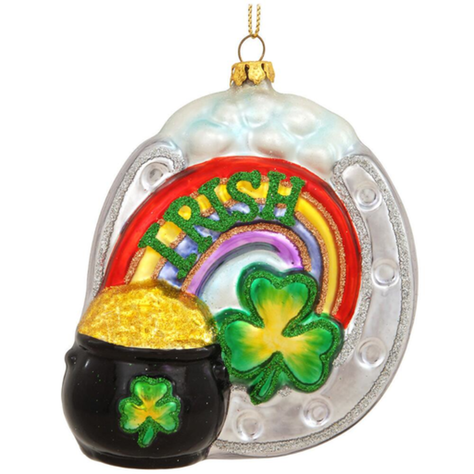 ORNAMENTS POT OF GOLD RAINBOW GLASS ORNAMENT