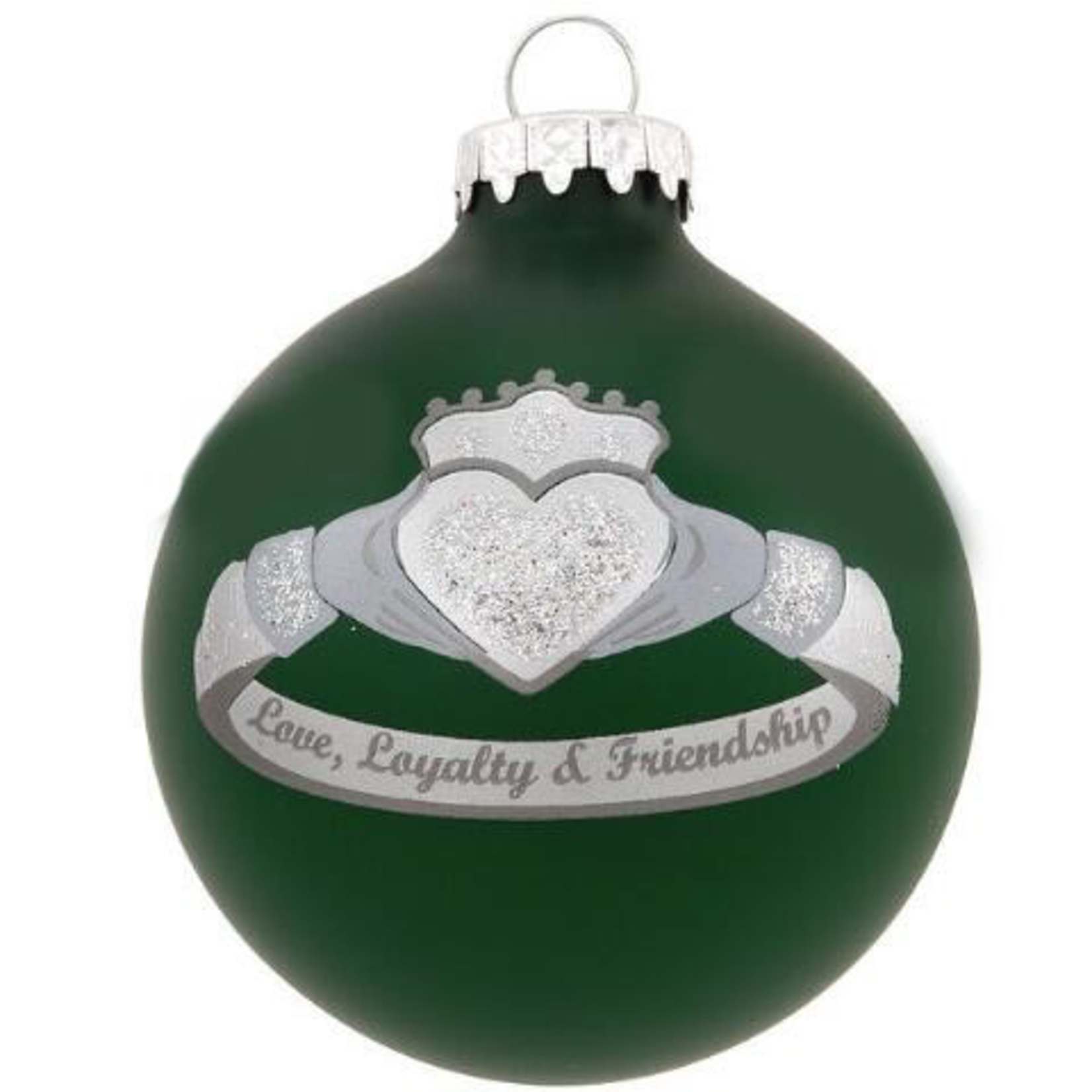ORNAMENTS SILVER & GREEN CLADDAGH RING ORNAMENT