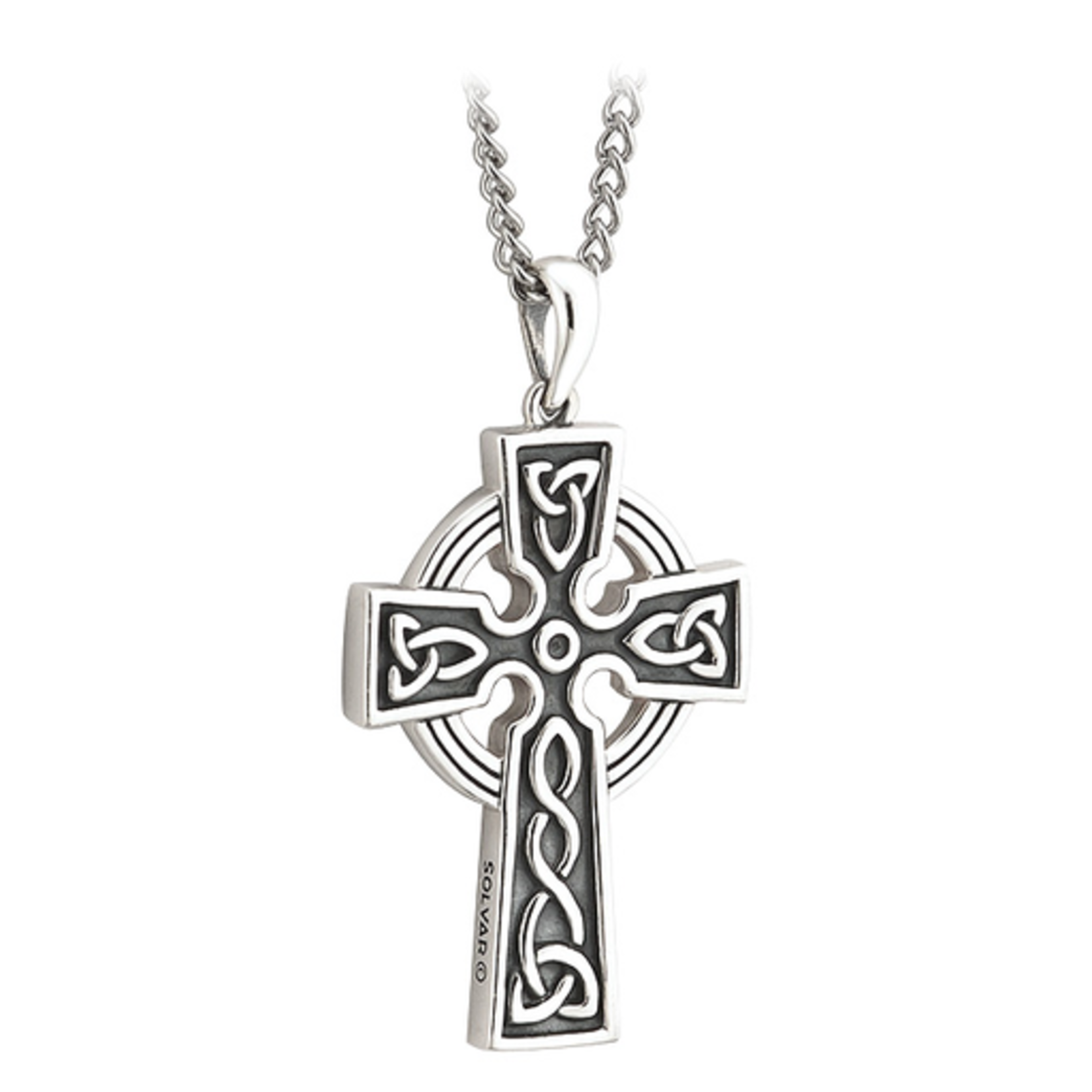 CROSSES SOLVAR OXIDIZED STERLING DOUBLE SIDED TRINITY CROSS w. 20" STAINLESS CHAIN