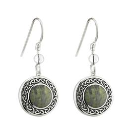 EARRINGS SOLVAR STERLING & CONNEMARA MARBLE ROUND CELTIC DROP EARRINGS