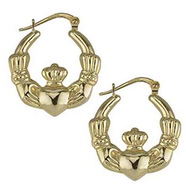 EARRINGS SOLVAR 14K CLADDAGH CREOLE HOOP EARRINGS