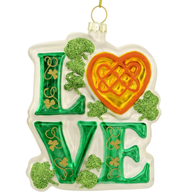 ORNAMENTS IRISH “LOVE” GLASS ORNAMENT