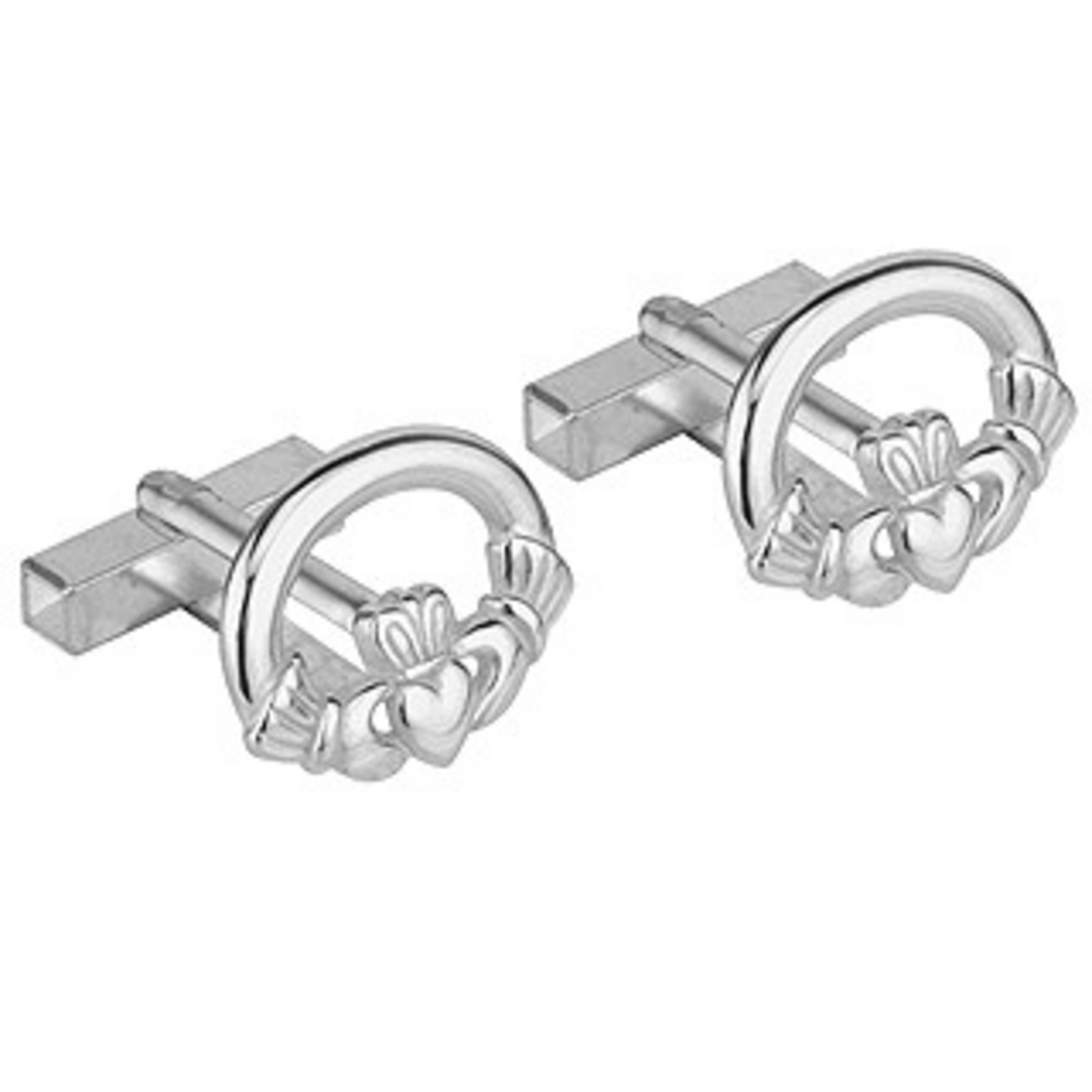 MENS JEWELRY SOLVAR RHODIUM PLATE CLADDAGH CUFFLINKS