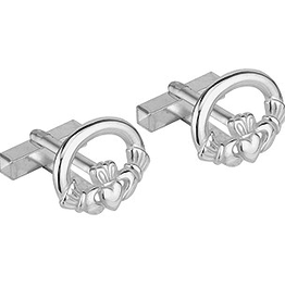 MENS JEWELRY SOLVAR RHODIUM PLATE CLADDAGH CUFFLINKS