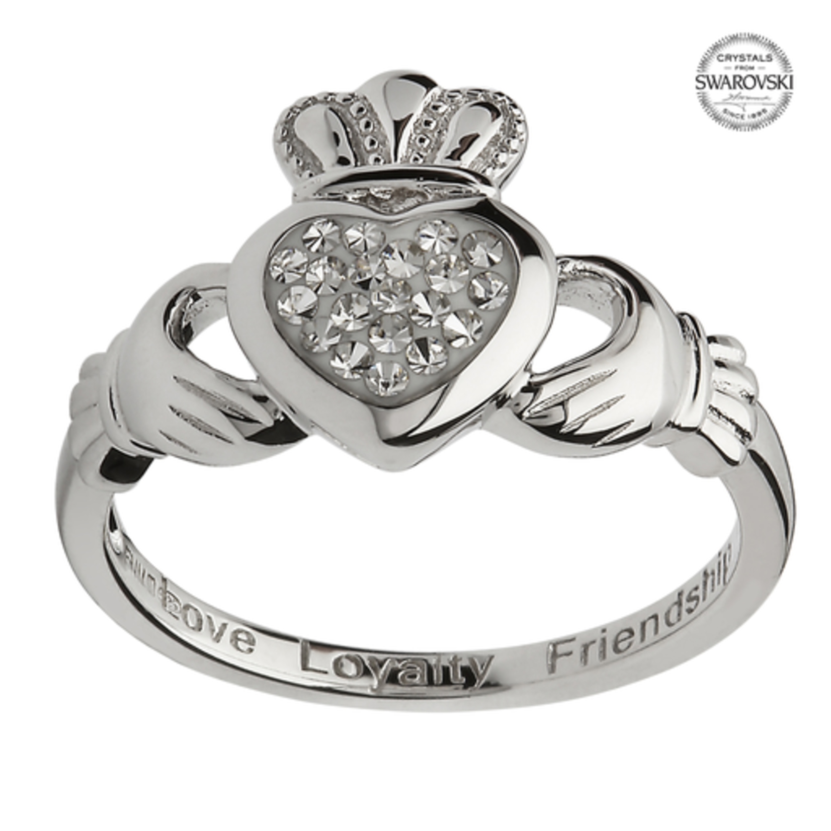 RINGS CLEARANCE: SHANORE STERLING CLADDAGH w WHT CRYSTALS :FINAL SALE