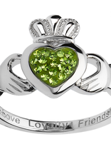 RINGS SHANORE STERLING CLADDAGH w PERIDOT CRYSTALS