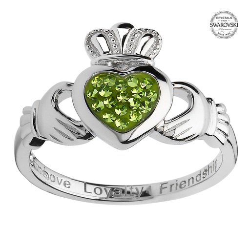 RINGS SHANORE STERLING CLADDAGH w PERIDOT CRYSTALS