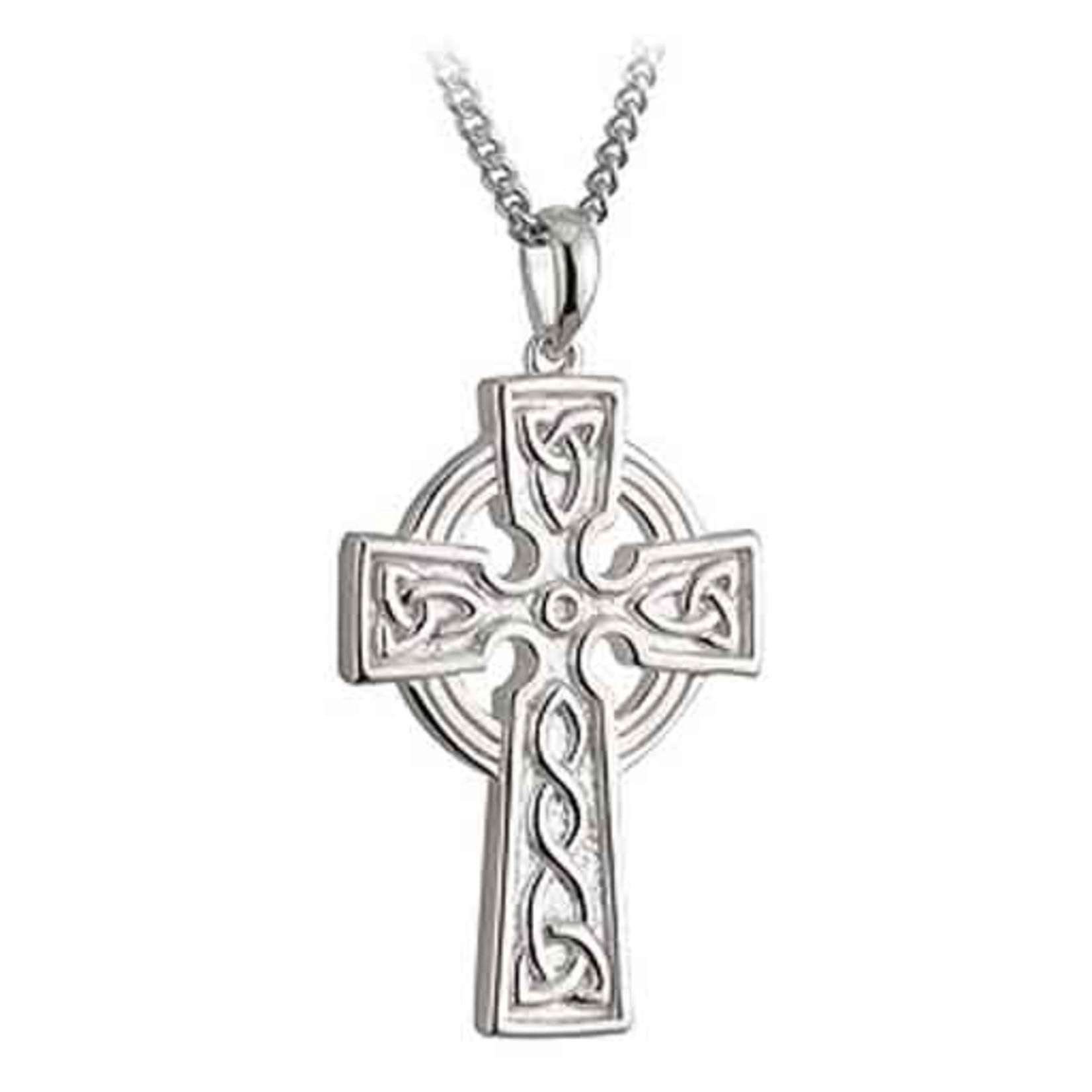 CELTIC CROSSES SOLVAR STERLING DOUBLE SIDED TRINITY CROSS w. 20"  CHAIN