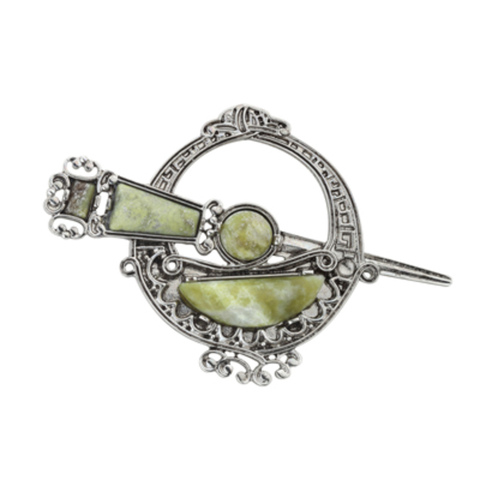 PINS & BROACHES SOLVAR RODIUM PLATE LRG TARA BROOCH with CONNEMARA MARBLE