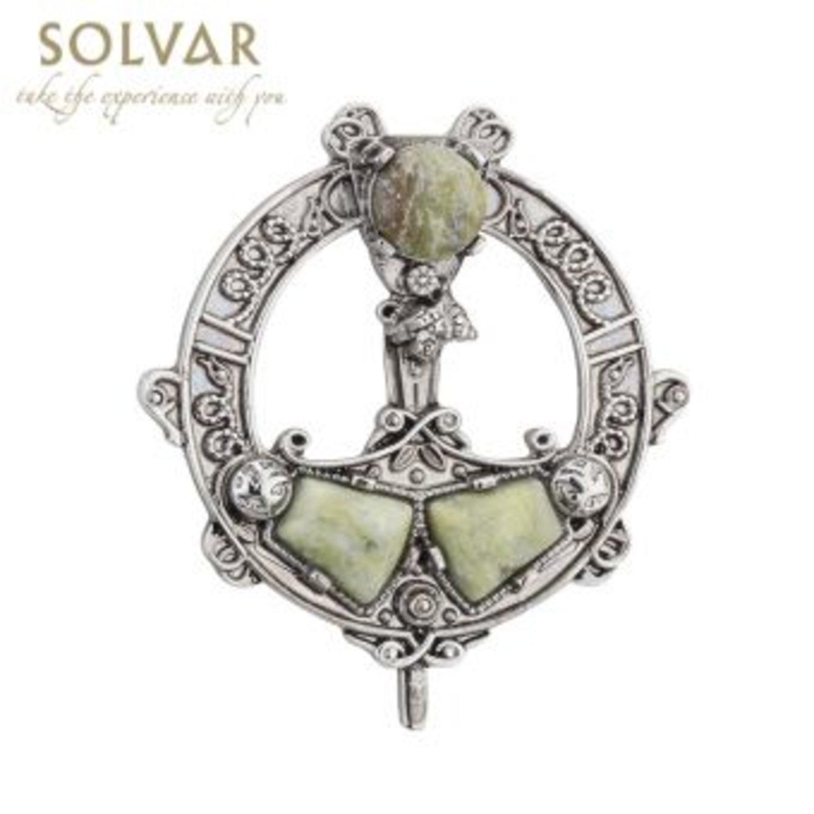 PINS & BROACHES SOLVAR RODIUM PLATE SML TARA BROOCH with CONNEMARA